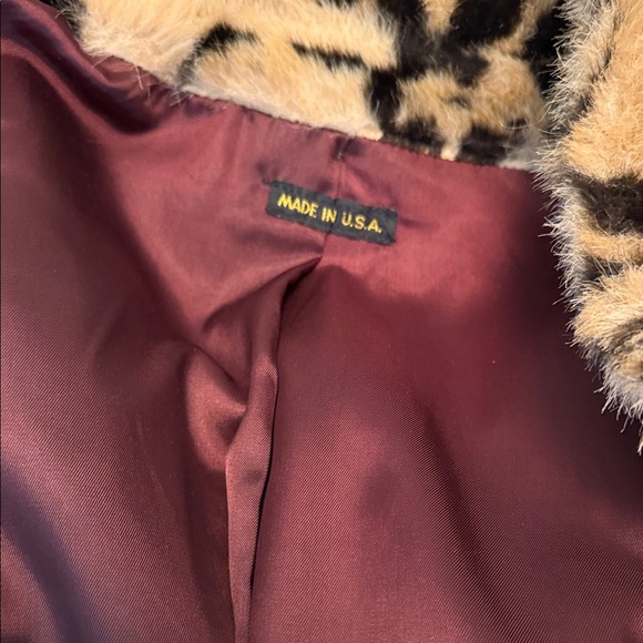Faux Fur Leopard Print Coat Vintage 80s Large XL - Picture 9 of 9